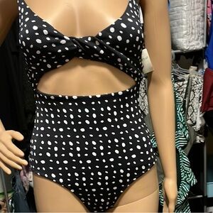 Aerie Black and White Polka Dot One Piece Swimsuit